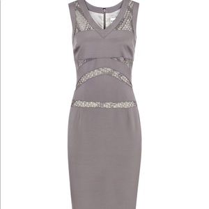 Reiss Gray Lace inset fitted dress